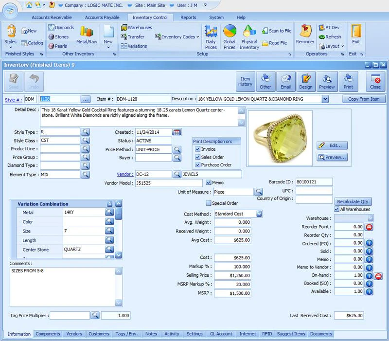 screenshot of JewelMate Enterprise Retail